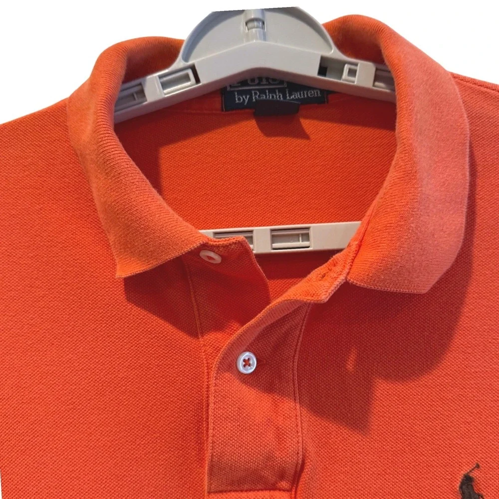 Polo‎ Ralph Lauren Mens Orange Long Sleeve Polo Shirt Pony Logo Size L